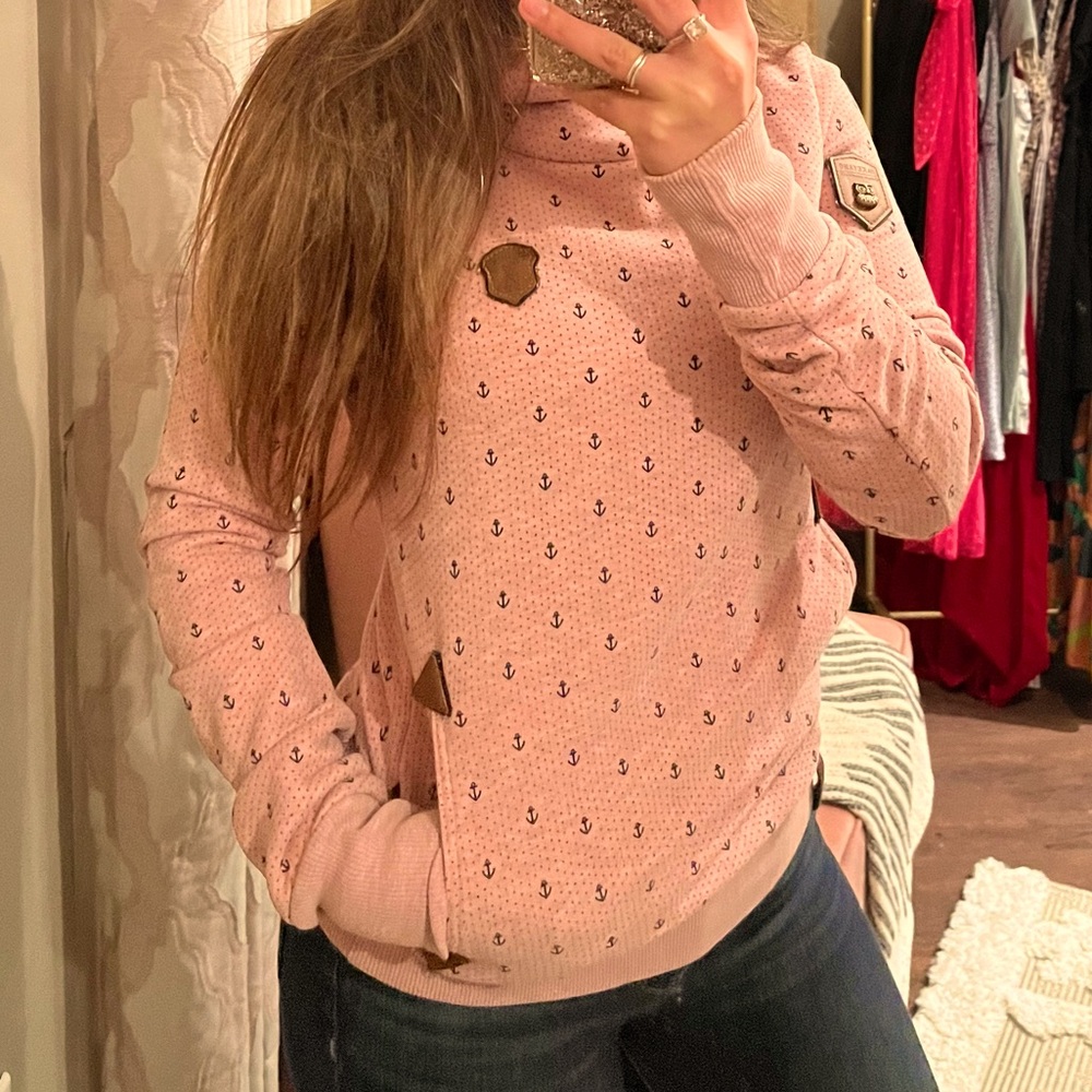 Pink & navy blue Naketano sweatshirt.
